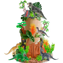 19 ks ozdoby na tortu s dinosaurími vajíckami, listami, stromami, ozdoby na tortu na narodeninovú oslavu s dinosaurom, párty s divými zvieratami,