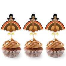 24 PC -uri de Ziua Recuno?tin?ei Turcia Cupcake Toppers pentru decora?iuni de Ziua Recuno?tin?ei Topper de tort de Ziua Recuno?tin?ei pentru Ziua