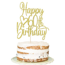 FLORCMET Gouden Glitter Gelukkige 60e Verjaardag Taarttopper - Proost op 60 Jaar Taarttopper 60 & Fantastische Taartdecoratie voor Hallo 60e Verjaard