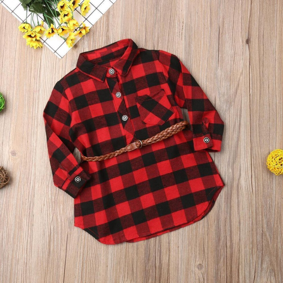 (1-2 Years) Christmas Toddler Newborn Kids Baby Girls Dress Red Plaid Cotton Princess Party Long Sleeve Dress Clothes Girl