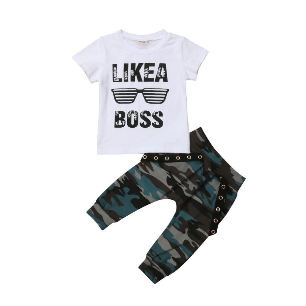 (90) Toddler Baby Boys Hip Hop Tops T-shirt Camo Pants Outfits Set Clothes 0-3yrs