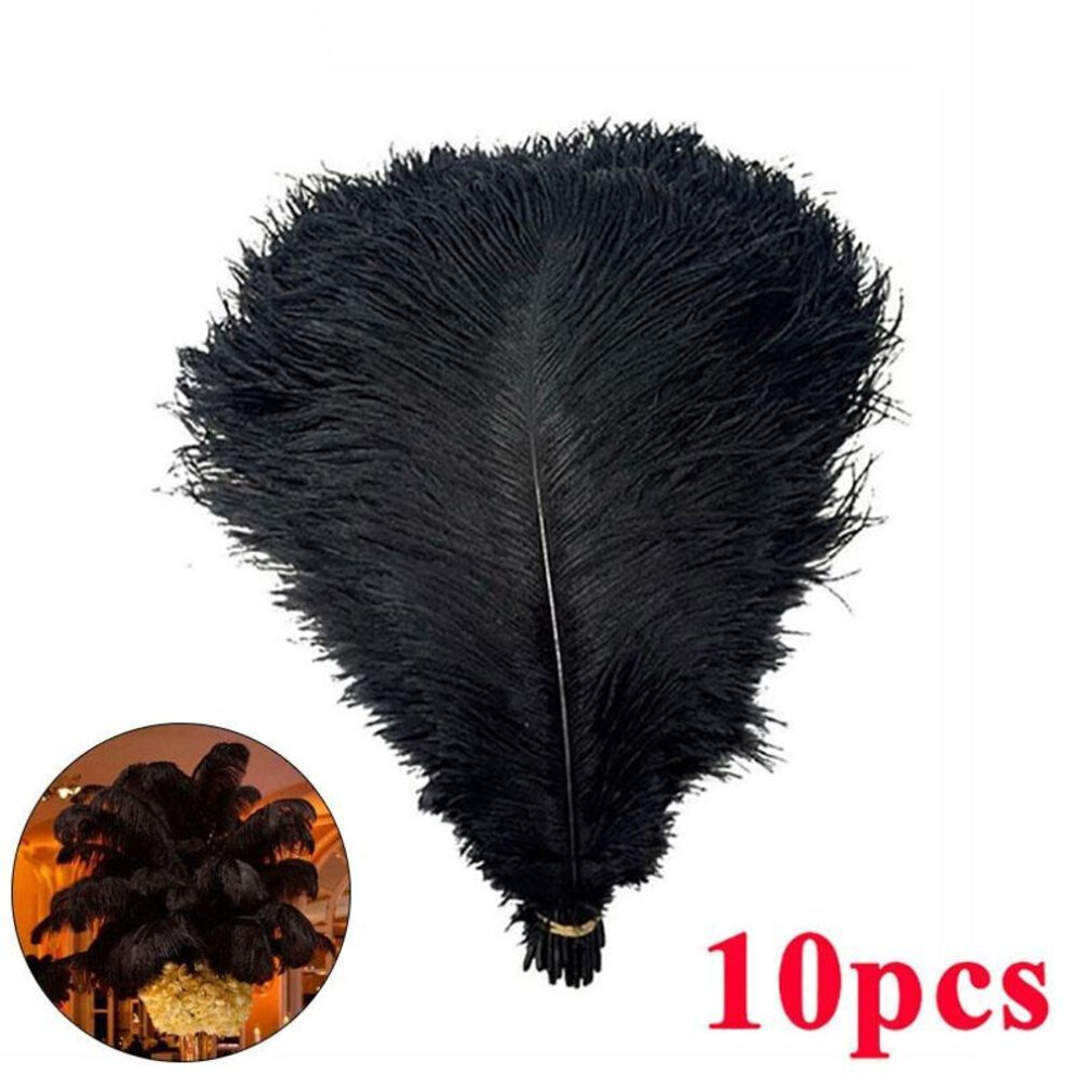 (black, 30-35cm) 10 Pcs Elegant Ostrich Feather Large Fluffy Feather For Wedding Party Home Room Diy Decorations 3 Colors