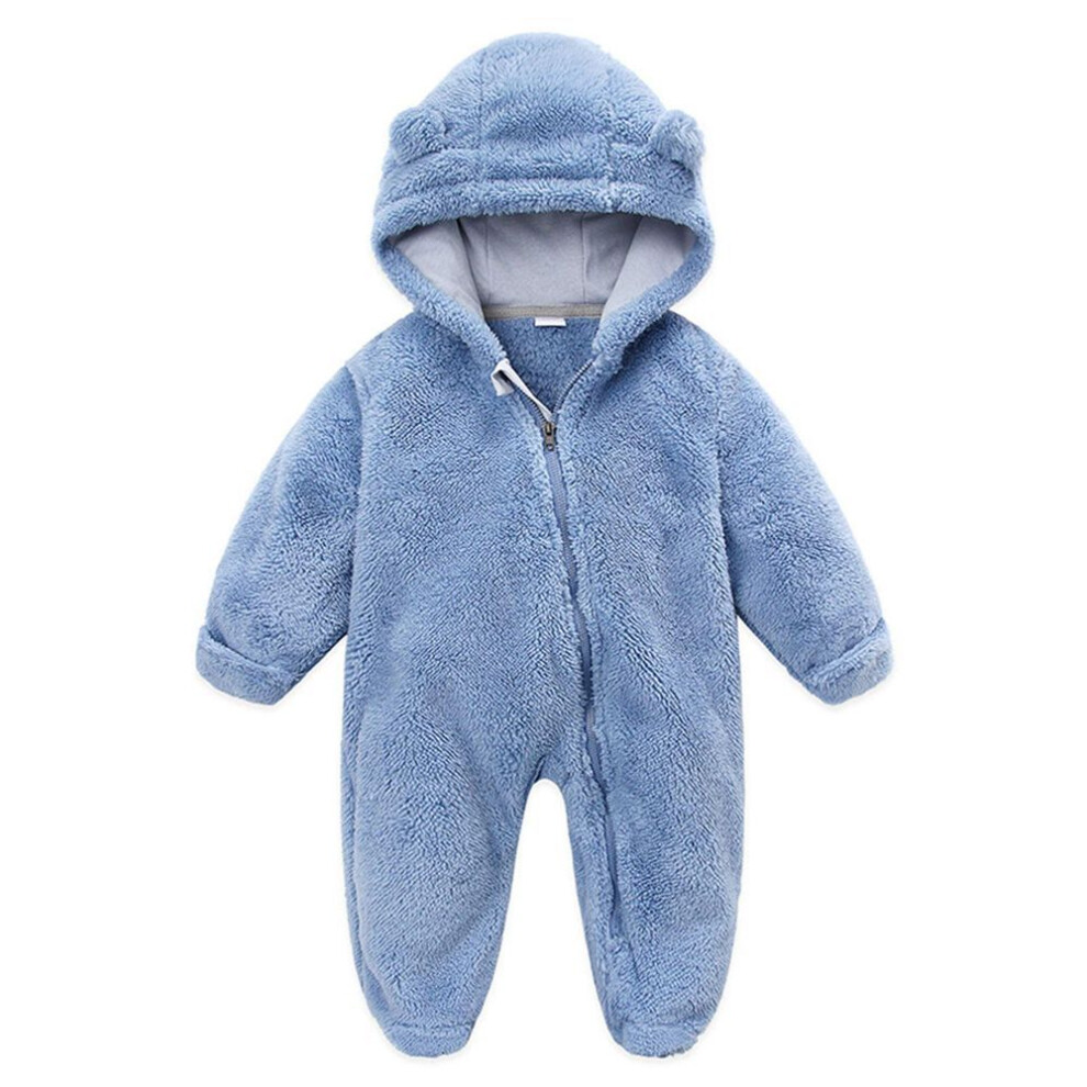 (blue, 3-6 Months) Newborn Baby Boy Girl Fleece Jumpsuit Snowsuit Long Sleeve Hooded Zipper Closure Coat Warm Winter Clothes