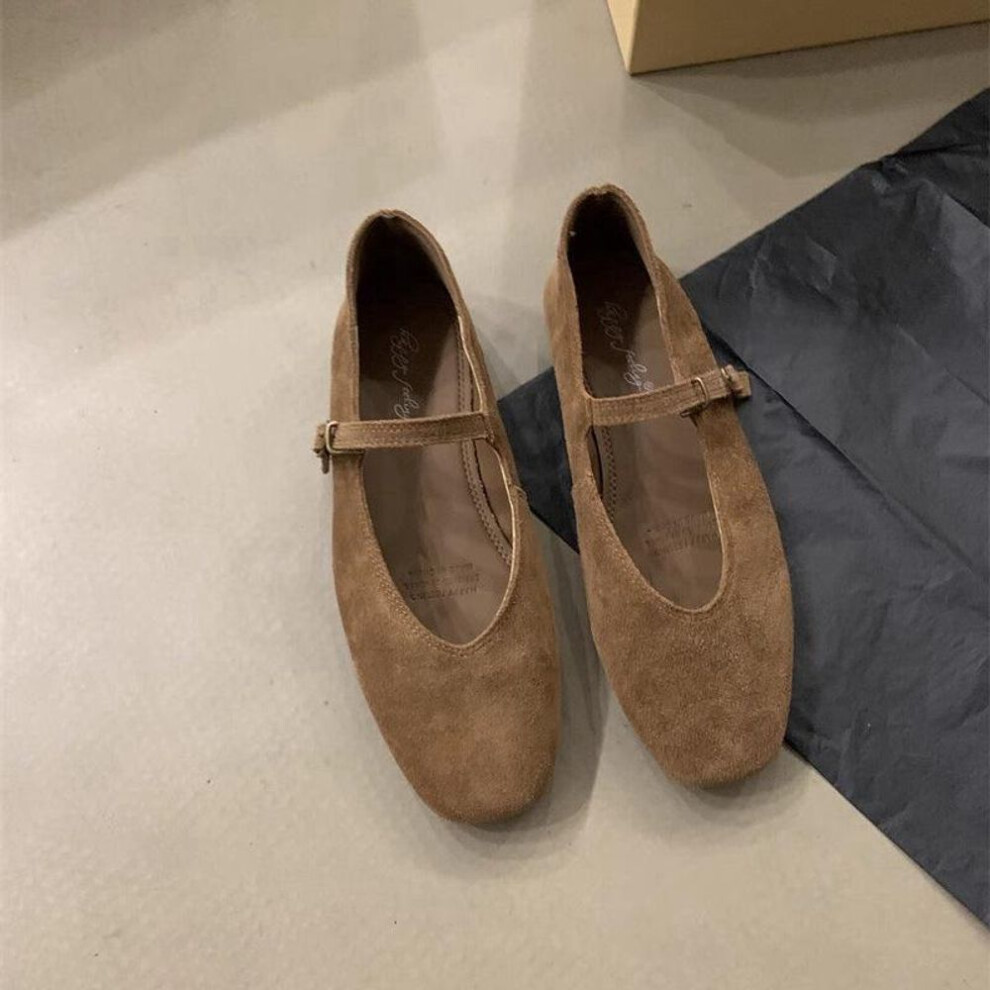 (as the picture, 39) Mary Jane Ballet Flats Shoes For Women Summer Genuine Leather Black Slip Shoes For Women High Quality Women Sweet Shoes