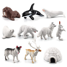 Natureman Mini Arctic Animals Toys Set 10pcs Polar Animal Figurines Toy Play Setincludes Polar Bear Seal Reindeer Wolf Rabbit Arctic Fox Igloo ti