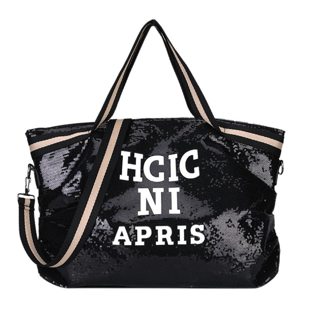 (black) Letters Sequin Crossbody Shopping Bags Women Large Shoulder Travel Handbag