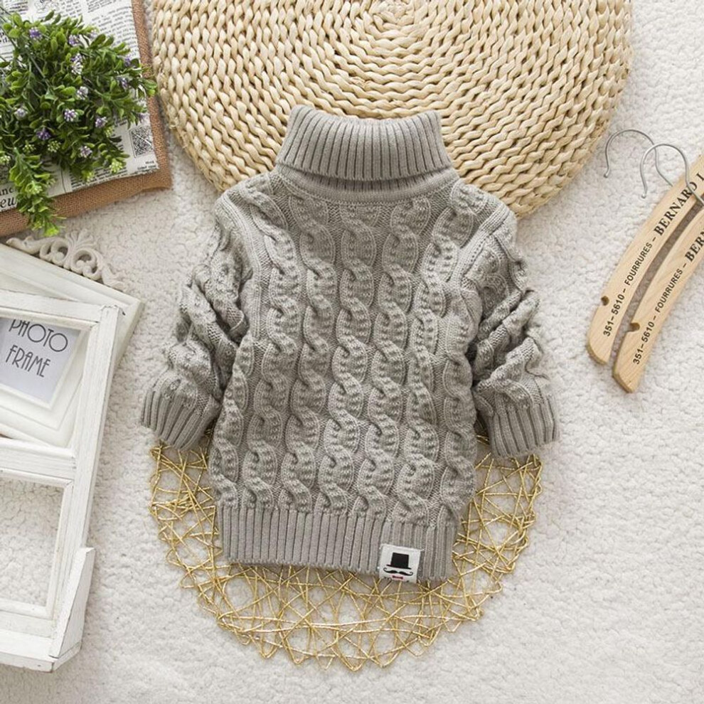 (gray, 120cm) Boys Girls Turtleneck Solid Baby Kids Sweaters Soft Warm Pullover Jumper