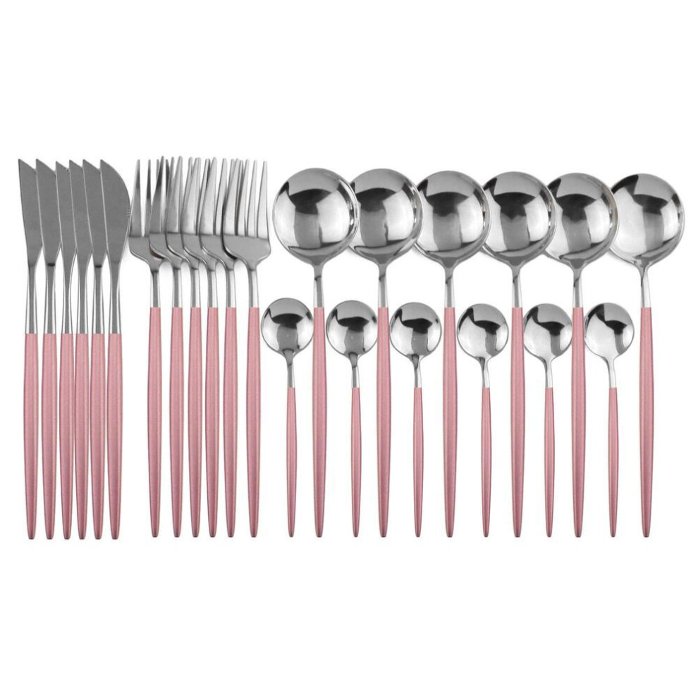 (pink,silver) Gold Cutlery Set 24 Piece Tableware Sets Of Dishes Knifes Spoons Forks Set Stainless Steel Cutlery Dinnerware Set Spoon Settings