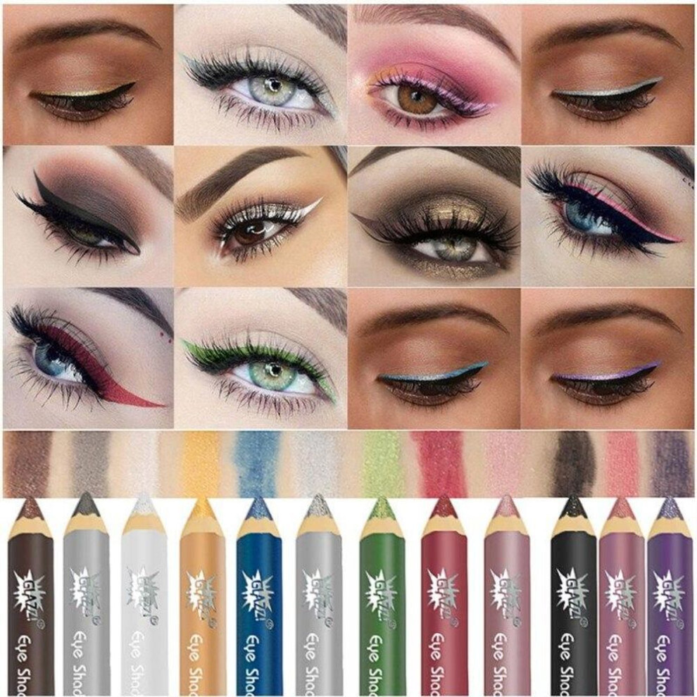 Attractive Glitter Eyeliner Pencils - 12 Metallic Colors Eyeliners & Eyeshadow Pencil Set Natural Makeup Pencils