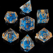 Fugacity DND-Wrfelset mit flssigem Kern, handgefertigt, scharfe Kante, 7-teiliges Harzwrfel-Dungeons and Dragons, polyedrisches Wrfelset, D&D-Wr