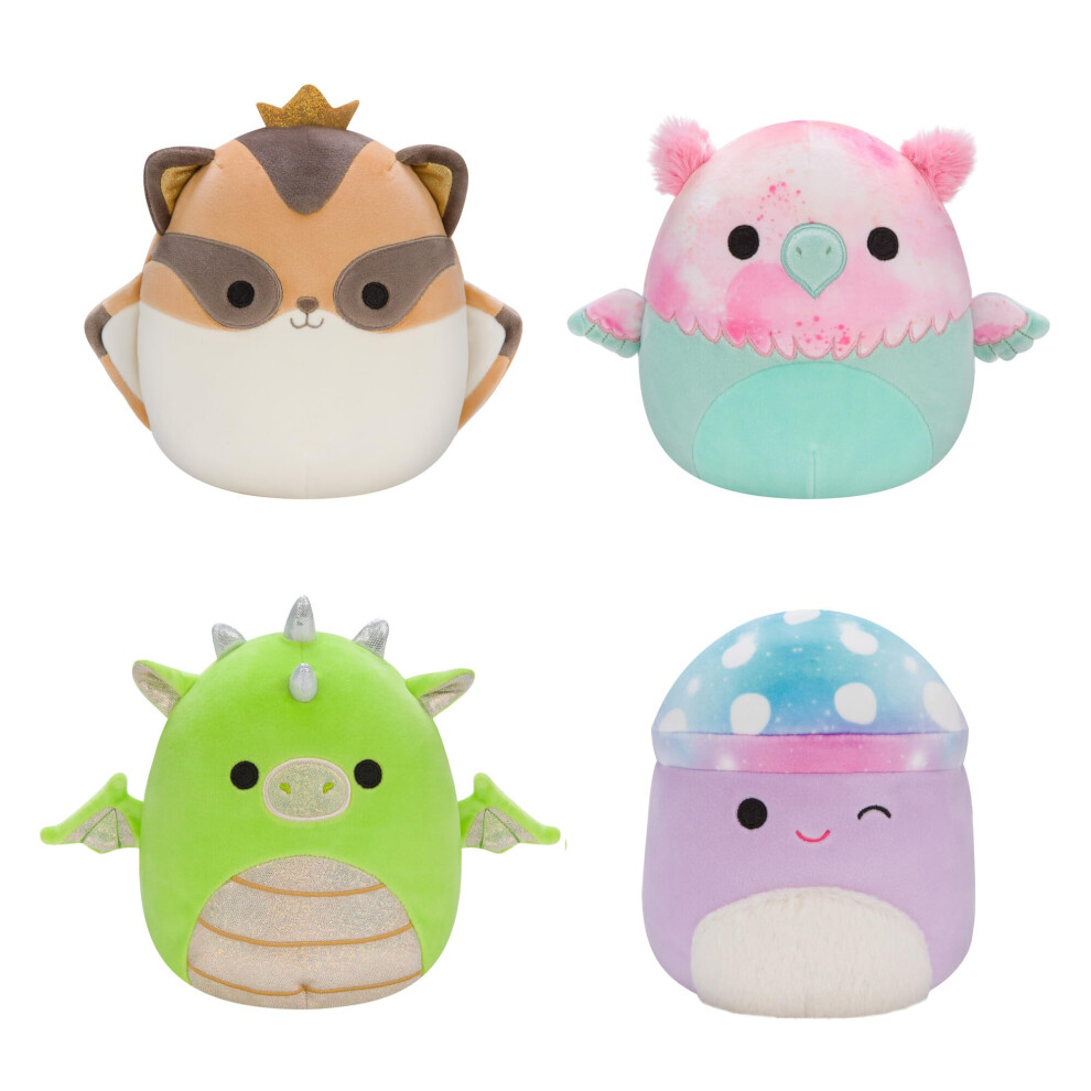 Squishmallows Original 7-Inch Fantasy Box Set - Eyk Lime Green Dragon Gala Teal And Pink Griffin Minya Purple Galaxy Mushroom Ziv Sugar Glider With