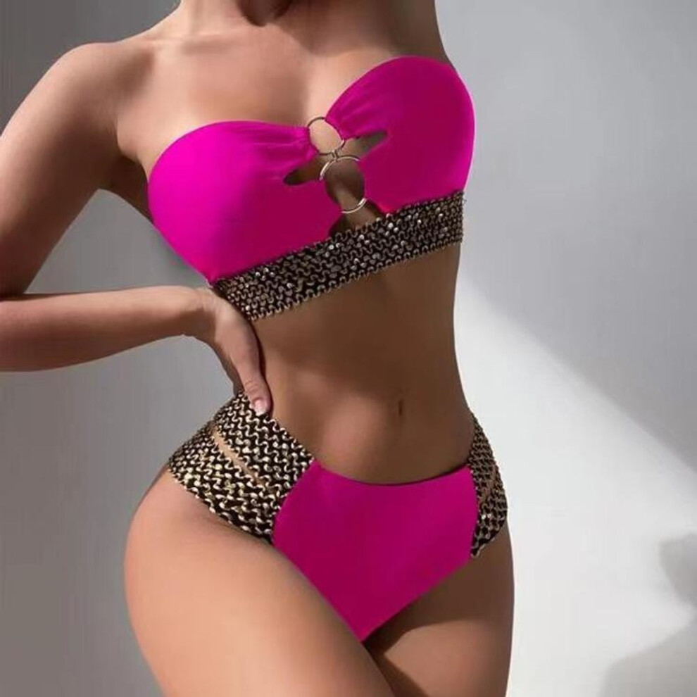 (M, pink) Push Up Bikini Set Female Soild Color Swimsuit 2023 Bikini Women Swimwear Bathing Suit