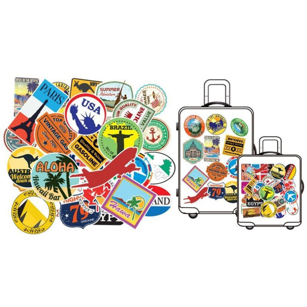 100Pcs/Set Travel Map Country Famous Logo Pvc Waterproof Stickers Decor Suitcase