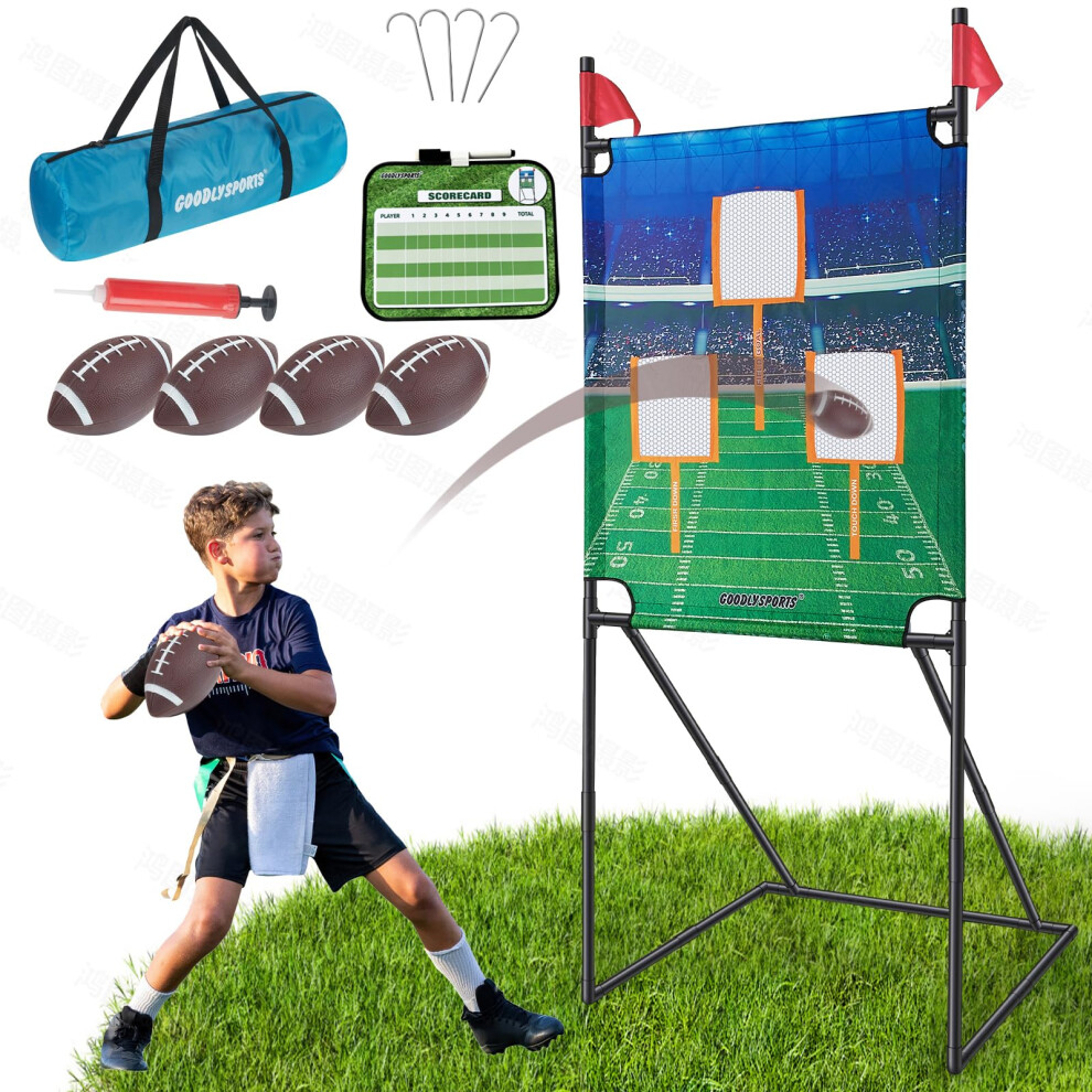 GOODLYSPORTS Football Game-Football Toss Game with 4 Footballs+Football Throwing Target with Huge 66"" Football Target-Football Toss-Football Target P