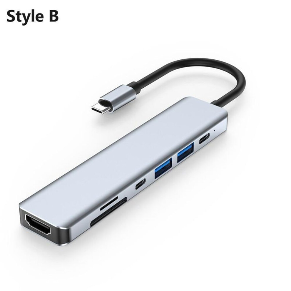 (Style B) 7 In 1 Usb C Hub  4k 30hz Hdmi Compatible Adapter Pd 87w Usb 3.0 Splitter Tf/sd Card Reader Type C Docking Station For Phone/pc/laptop