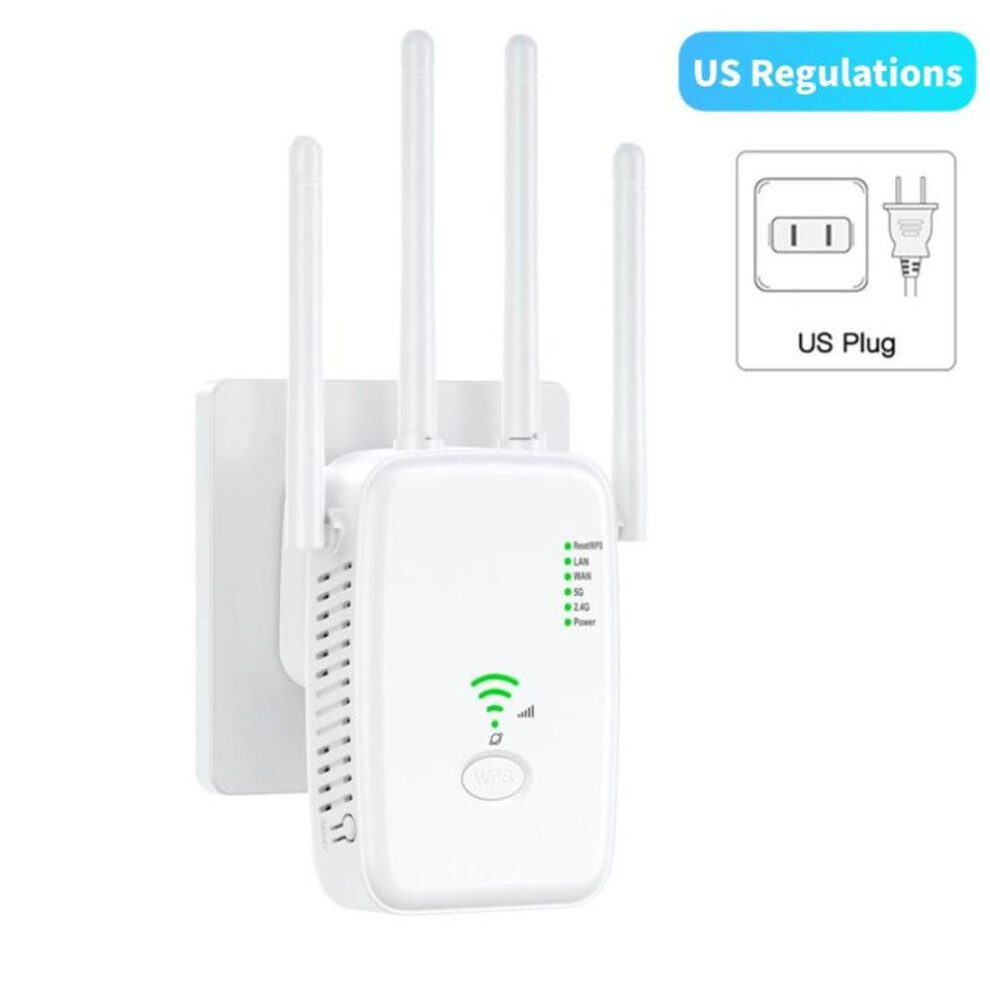 (white, US Plug) 300mbps Wireless Wifi Repeater Wifi Amplifier Signal Booster Dual-band 2.4g 5g Wi-fi Extender 802.11ac Gigabit Wps Network Router With 4 Antennas