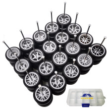 1/64 Wheels and Tires Set  10-Pack 1 64 Scale Wheels with 10 for 1/64 Diecast Cars Upgraded and Modified Rubber Tires(Diameter 0.43in/11mm) (Silver)