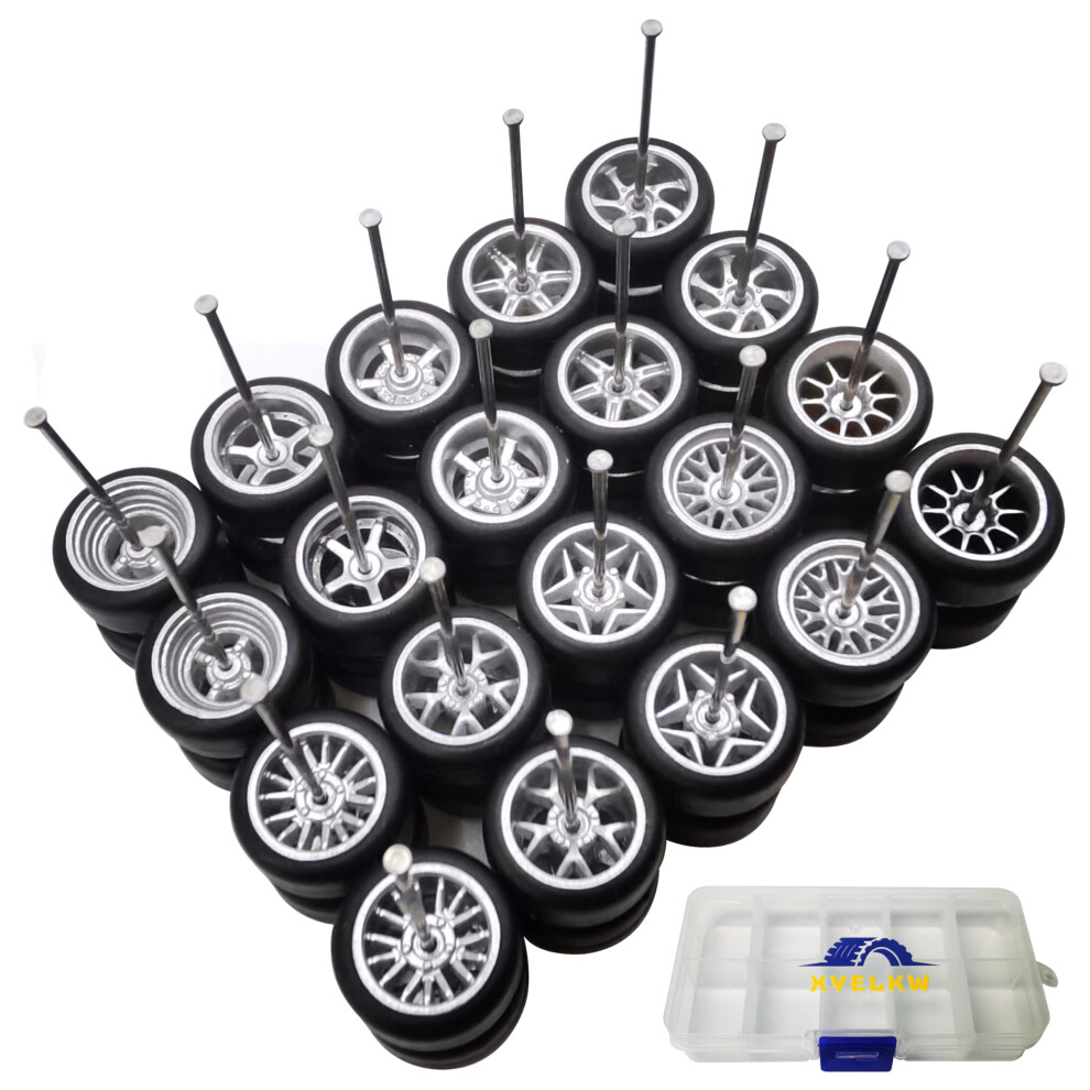 Xyelkw 1/64 Wheels And Tires Set 10-Pack 1 64 Scale Wheels With 10 For 1/64 Diecast Cars Upgraded And Modified Rubber Tires(Diameter 0.43In/11Mm) (Silver)