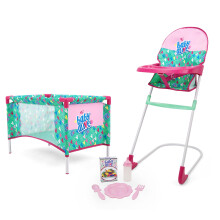 Baby Alive: at Home Set - 7pcs - Green Pink Hearts - Play Yard Highchair Feeding Accessories Playset for Dolls Up to 18"" Kids Toy Ages 3+