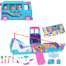 Les micro-poup   es Polly Pocket et les accessoires de camping-car transformables incluent des animaux de compagnie et une voiture jouet. Ensemble