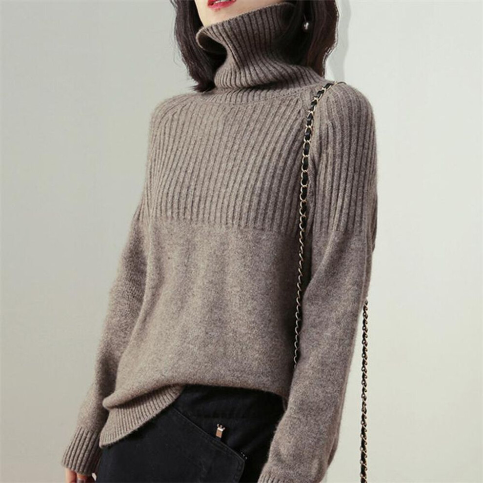 (L, camel) Hirsionsan Turtleneck Knitted Sweater Women Solid Winter Thicken Jumper Ladies Casual Tops Oversize Korean Bottoming Pullover