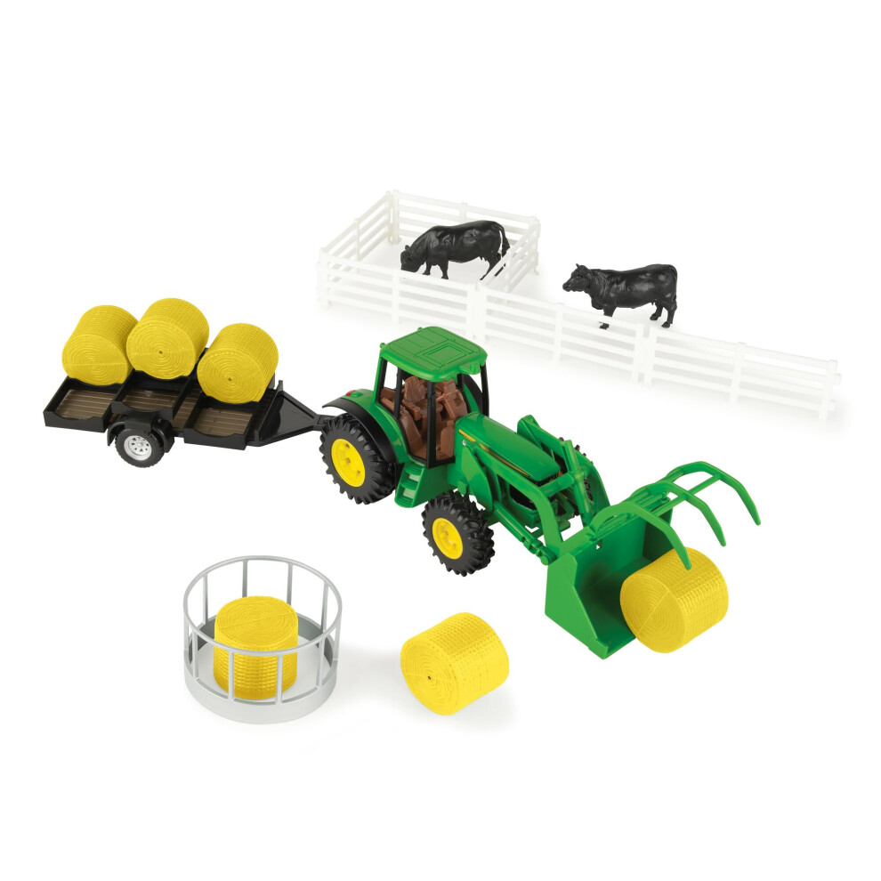 John Deere Haying Farm Playset - 1:32 Scale - Includes Tractor Trailer Farm Animals And More - John Deere Tractor Toys And Farm Toys - 21 Count - A