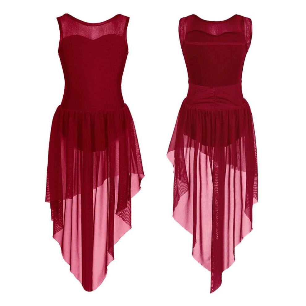 (burgundy, 13-14 Years) Lyrical Modern Dance Dresses For Kids Girls Sleeveless Tank Dress Ballet Dance Leotard Dress Dancewear