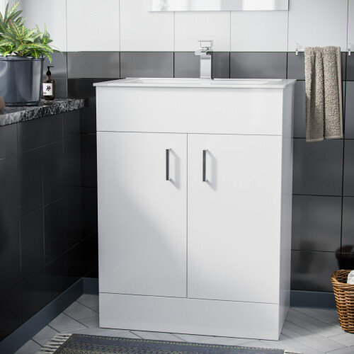 NES Home Nes Home 600mm White Floorstanding Vanity Unit & Slim White Basin Flat Pack 2