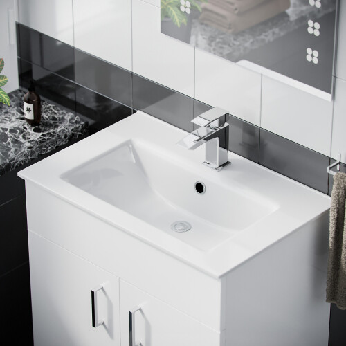 NES Home Nes Home 600mm White Floorstanding Vanity Unit & Slim White Basin Flat Pack 1