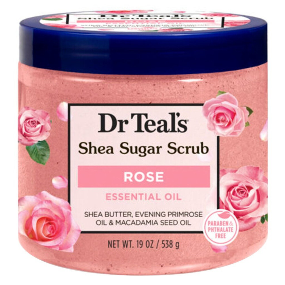 White Dr Teal's Shea Sugar Rose Body Scrub With Shea Butter & Essential Oils | Exfoliating & Moisturizing Skin Care - 538G