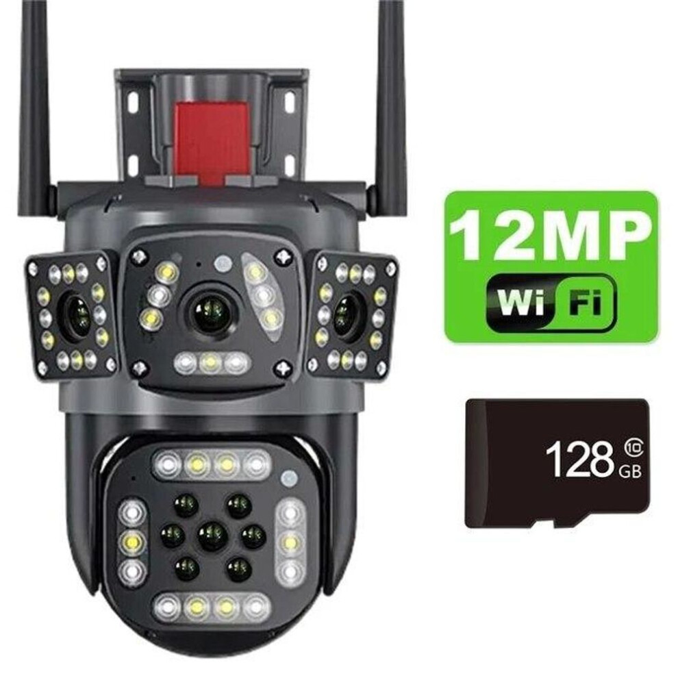 (Camera Add 128G) 2024 New EU 12MP PTZ WiFi 6K Dual Lens Camera Wireless Three Screens Protection Motion Detection Outdoor IP CCTV Survalance Home Protection