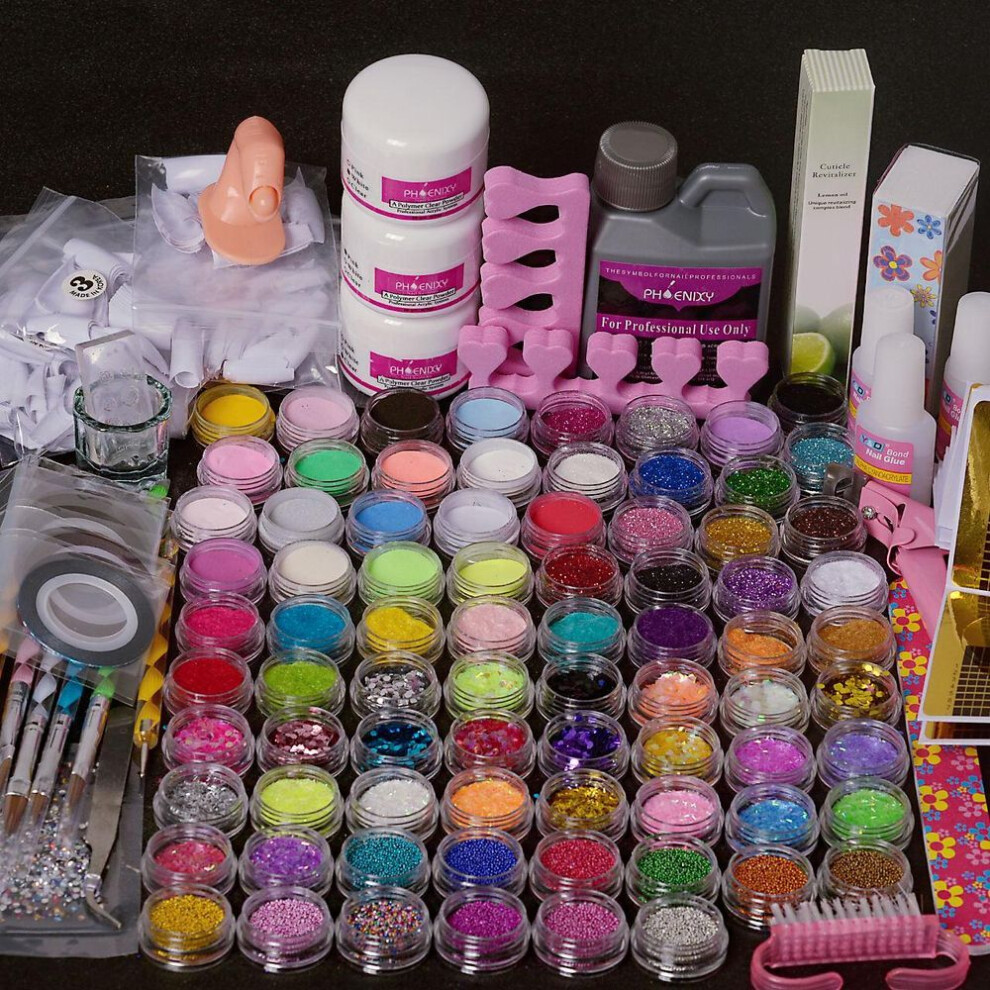 Acrylic Nail Kit For Manicure Tools Nail Acrylic Art Tips Powder Liquid Brush Glitter Clipper Primer Glitter Decoration Nail Art Design Supplies