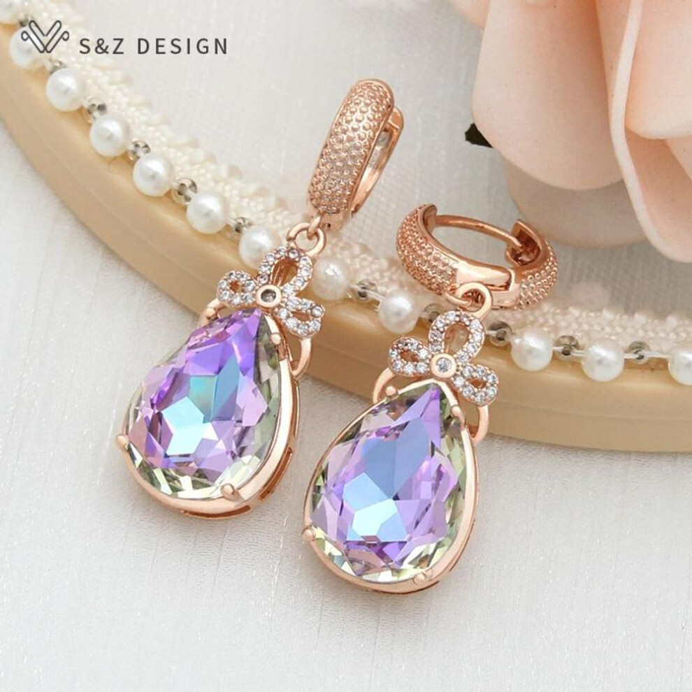 (as the picture) Fashion Luxury Cubic Zirconia Eardrop Water Drop Colorful Crystal Dangle Earrings For Women Wedding Elegant Girl Party Jewelry
