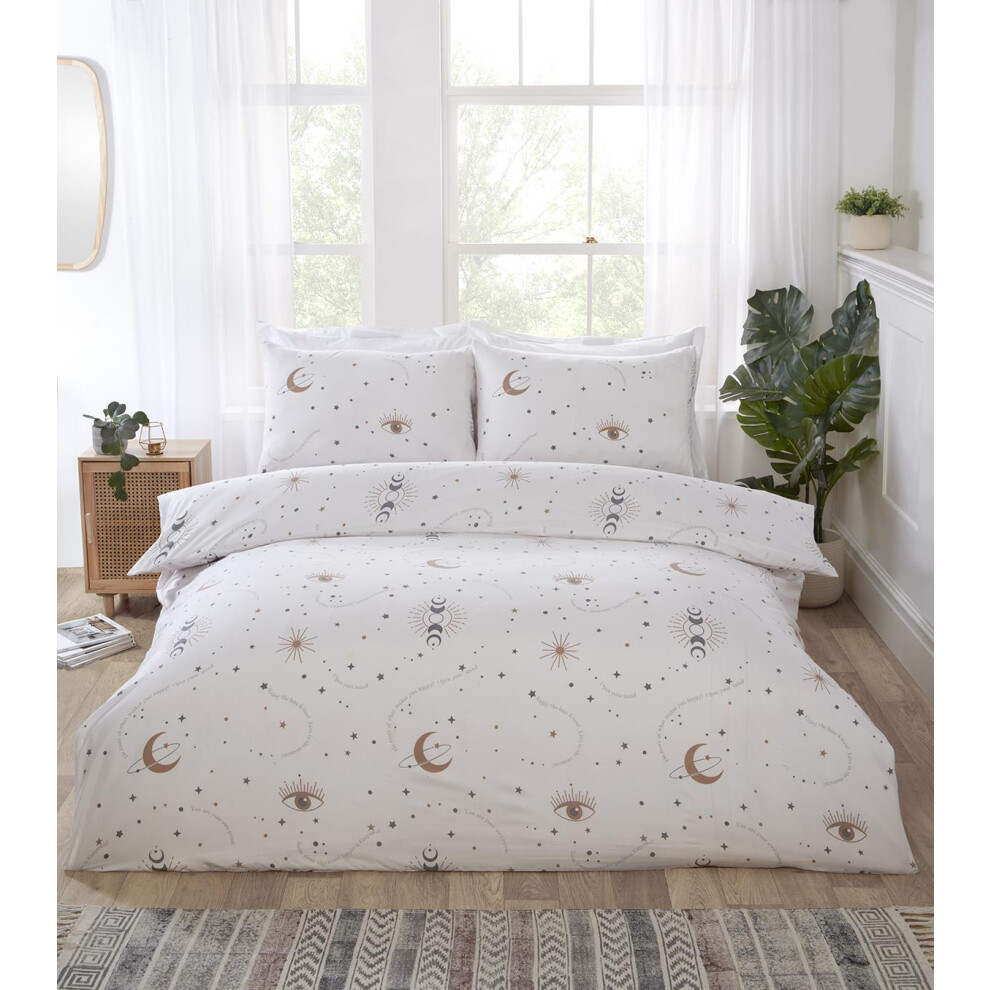 (Double, White) Duvet Cover Set Bedding Bed Set Celestial Moon & Stars Manifesting White