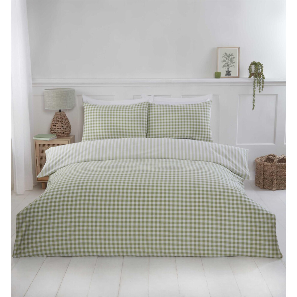 (King, Green) Gingham Duvet Cover Bedding Set Quilt Cover Bed Set Green Natural
