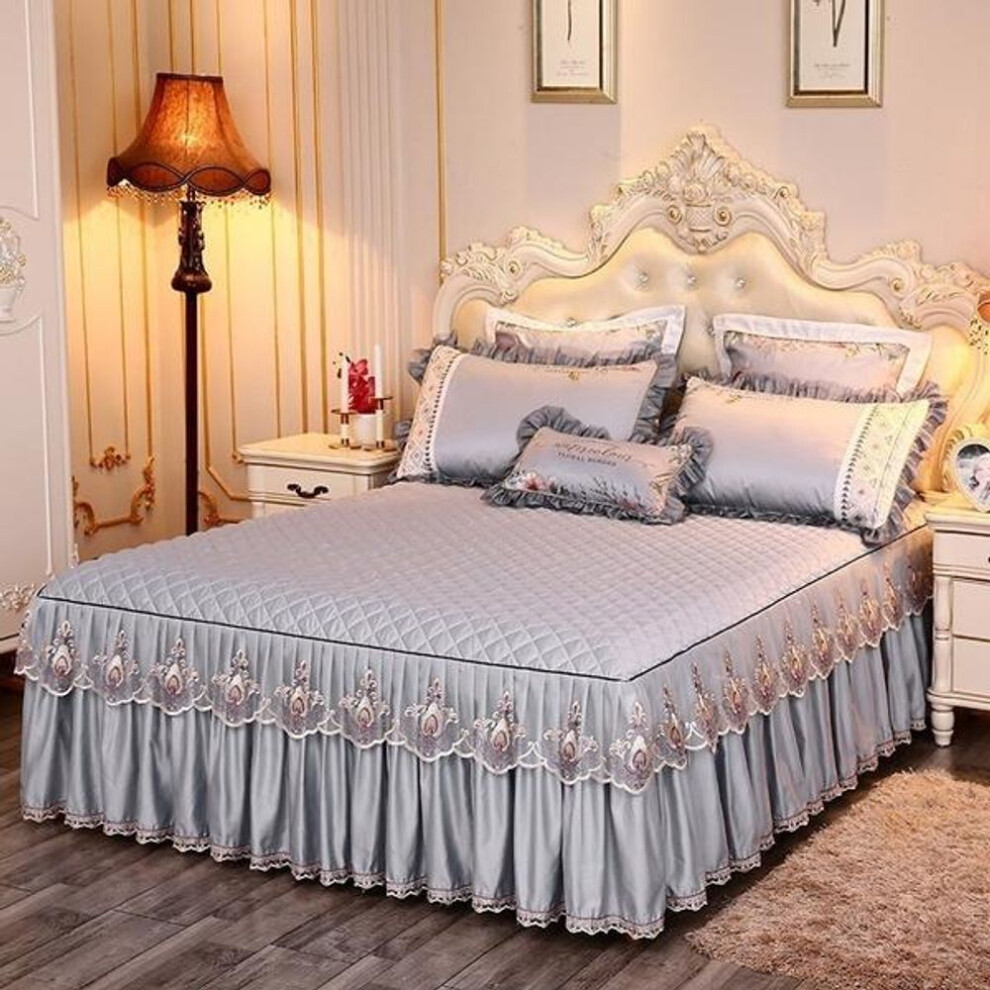 (light gray, Skirt sheet 180x220cm) Bedding Sets Textile Princess Lace Quilted Bedcover Bedspread Polyester Cotton Luxury Bed Cover Skirts Bedspread Polyester Cotton
