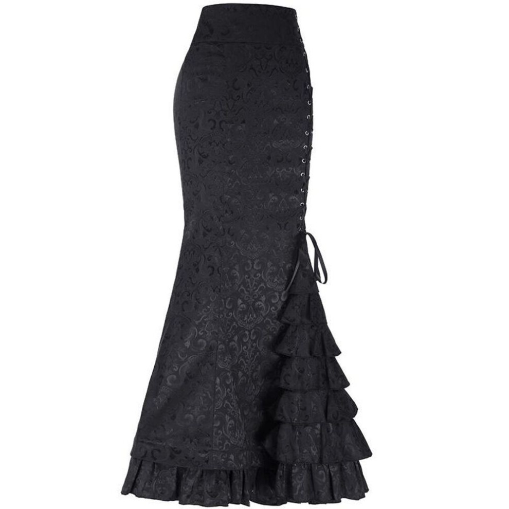 (3XL, black) Women Fishtail-skirt Retro Long Mermaid Steampunk Gothic Victorian Midi Skirt