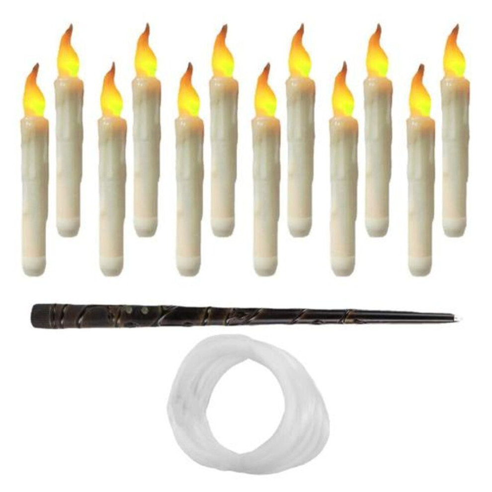 12 Pcs Hanging Floating Candles With Wand Remote Control Magic Flameless Taper Fake Candle For