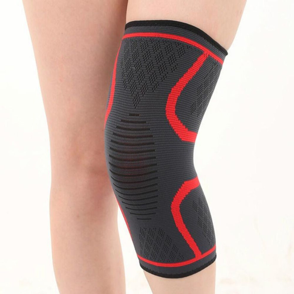 (red, XXL) Fitness Running Cycling Knee Elastic Support Nylon Sports Compression Protection Knee Pads 1pc
