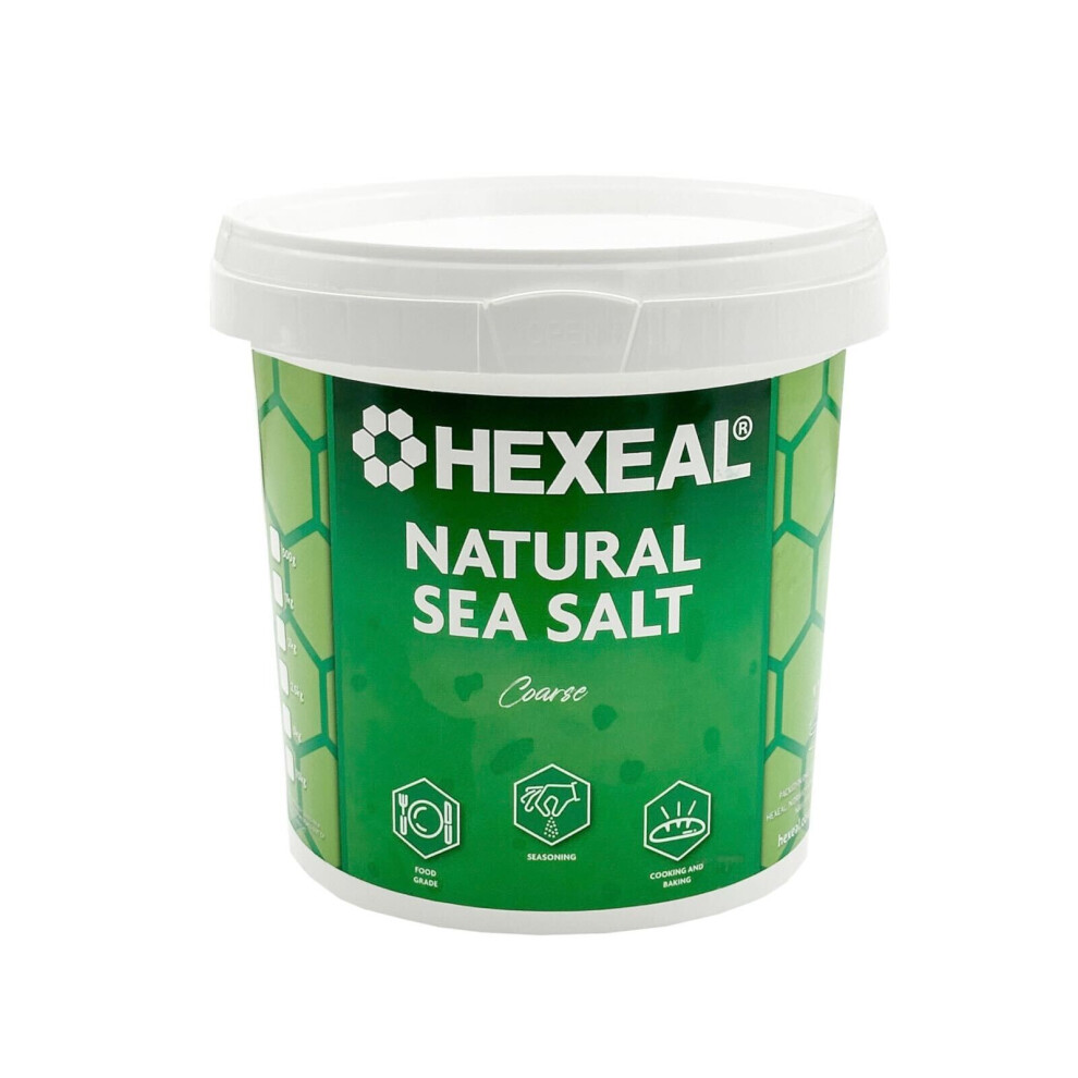 Hexeal Natural Sea Salt 1Kg - 1Kg Bucket Of Food Grade Coarse Sea Salt
