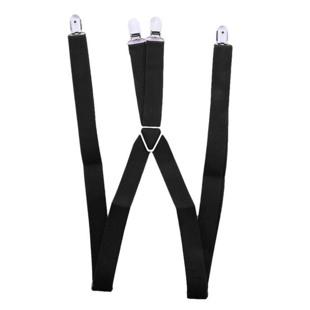 (black) 4 Clip Solid Color Straps Clip Men&apos;s Trouser Straps Women&apos;s Suspenders Performance Straps Dance Trouser Straps