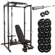 GYM MASTER GM1 Power Rack Set with Bench Barbell and Bumper Weight Plates