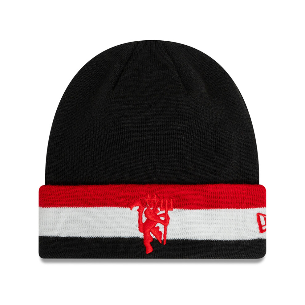 New Era Manchester United Flag Cuff Knit Beanie Hat Black Red White