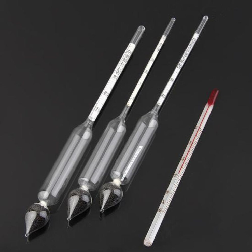 (as the picture) Alcohol Content 0-100% 3 Pcs Hydrometer Meter Measure Tool + Thermometer