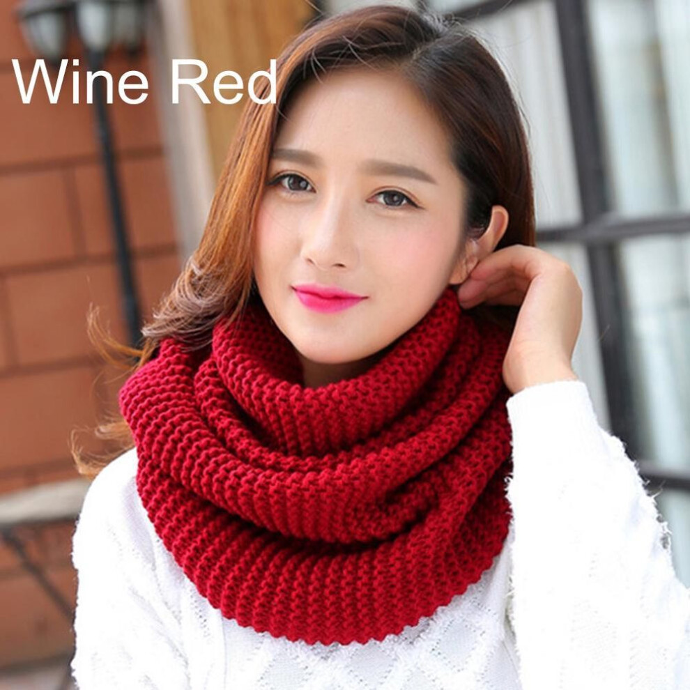 (wine red) Fall Winter Warm Fashion Women Solid Color Pullover Neckerchief Knitted Scarf