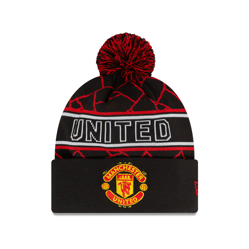 New Era Man UTD Sport Beanie Hat Sage Bobble Black Red White