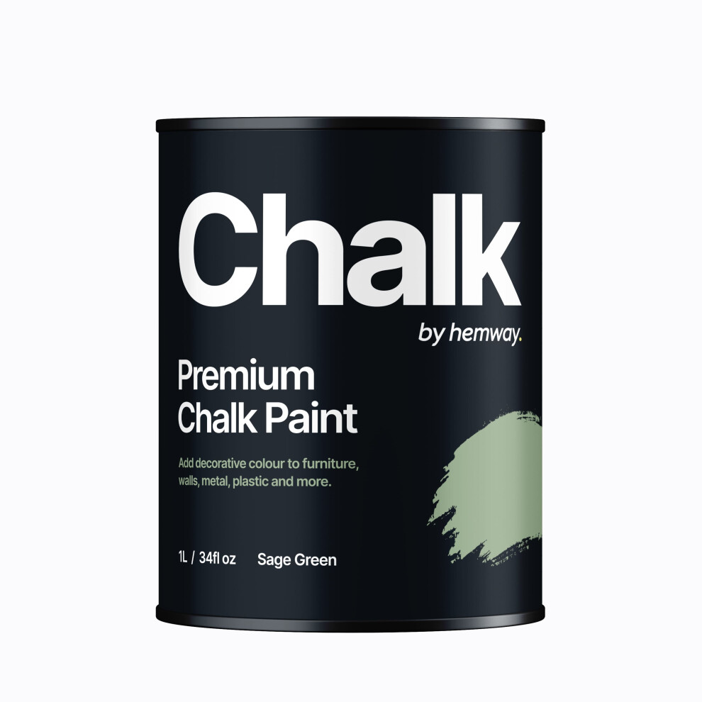 (Sage Green, 1L / 34floz) Hemway Chalk Paint - Chalky Matt Finish For Furniture & Walls