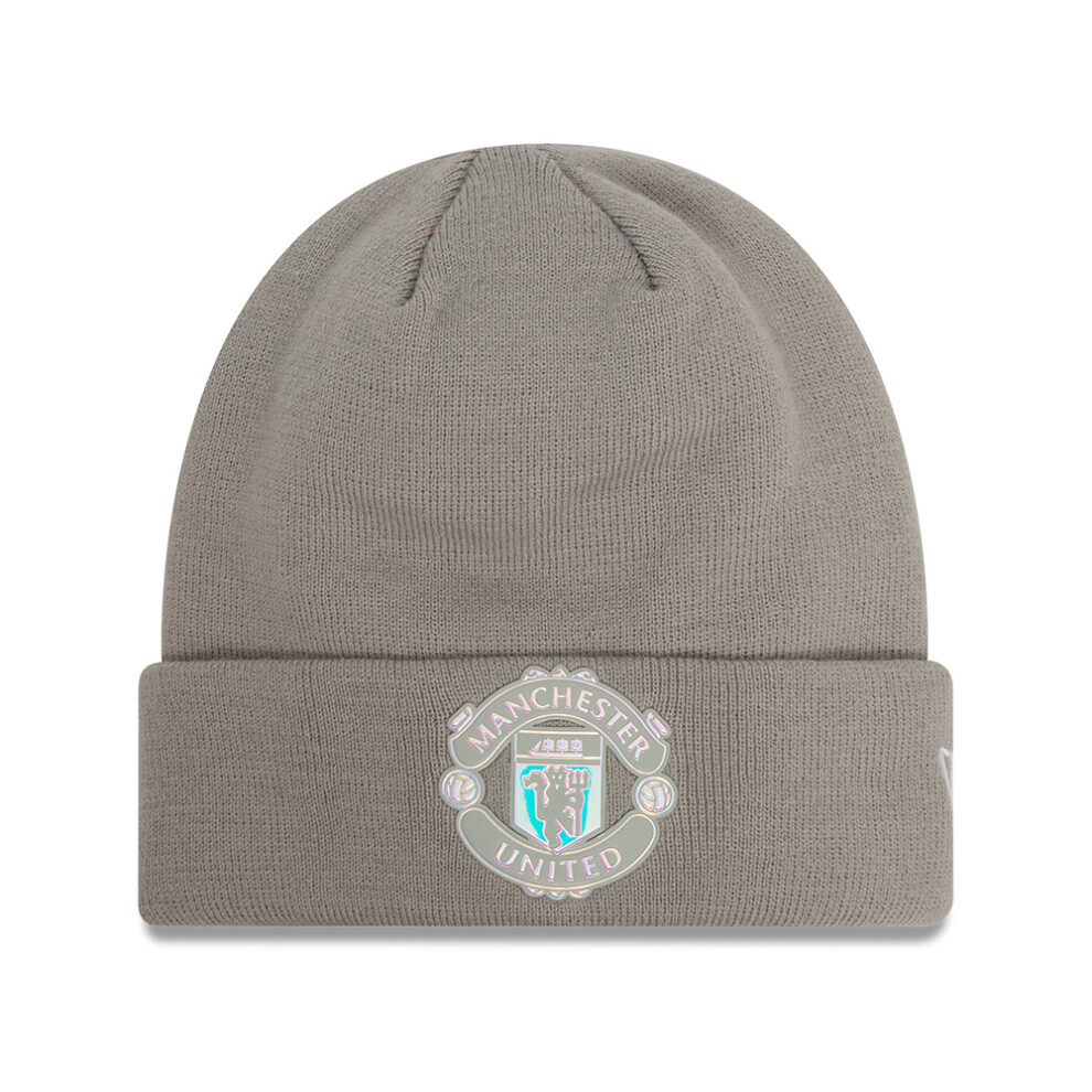 New Era Man UTD Iridescent Cuff Knit Beanie Hat Grey