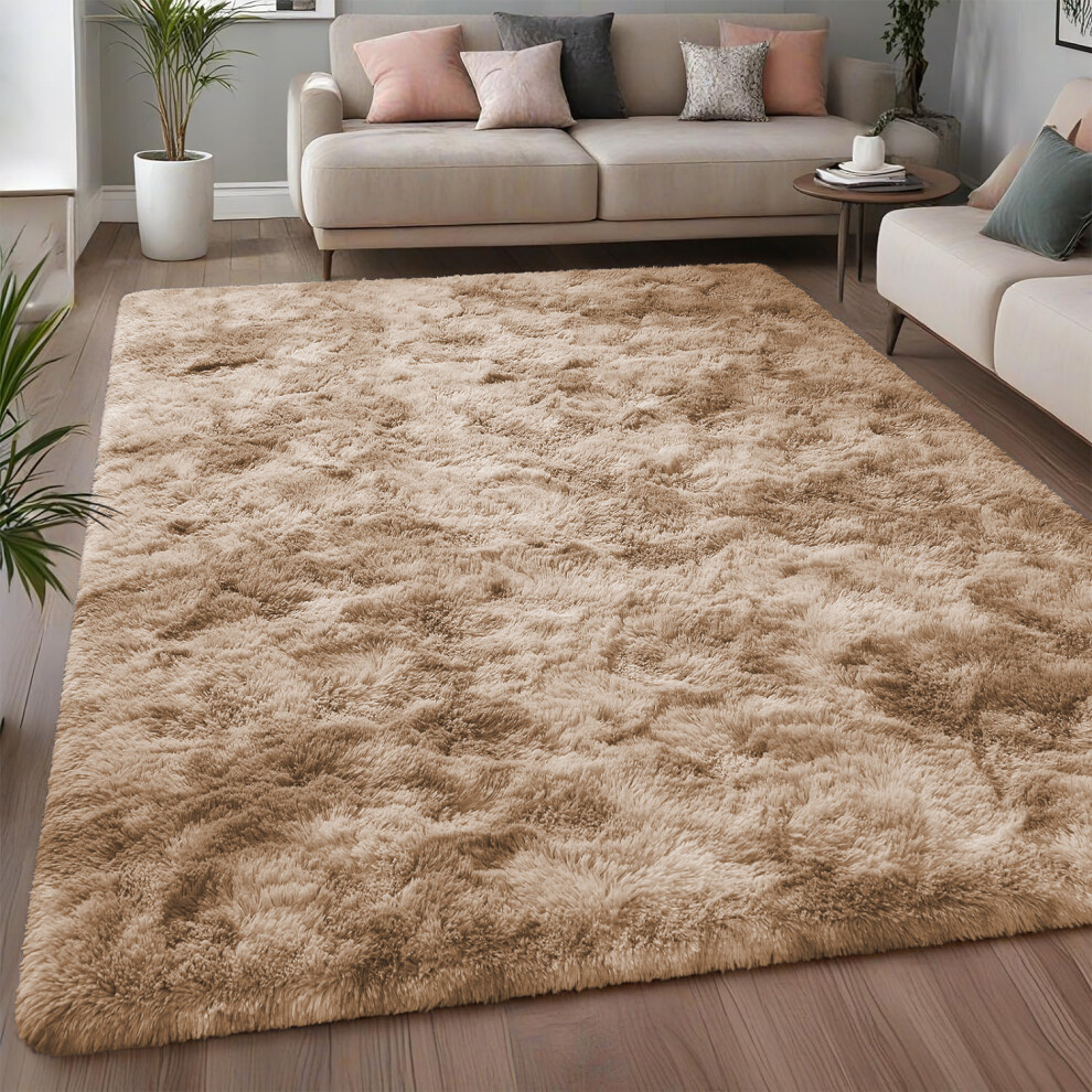 Yorkshire Bedding (160 X 230 Cm (5Ft 2'' X 7Ft 5''), Tye Dye Beige) Large Living Room Rugs Non Slip Shaggy Rug Bedroom Carpets Hallway Runner Bath Door Mats Black