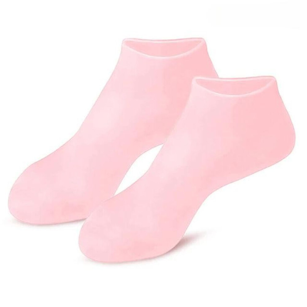 (pink, 1Pair) Silicone Moisturizing Foot Socks for Dry Feet